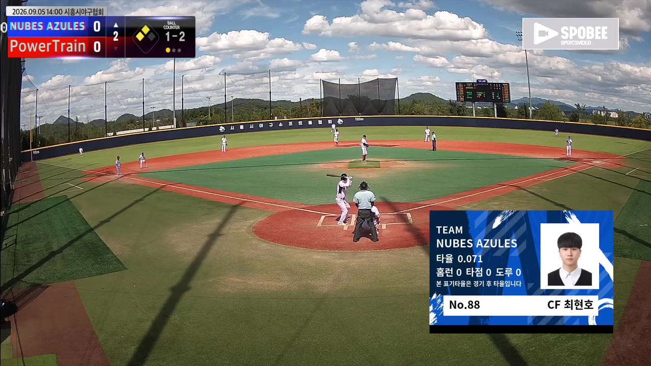 최현호(88번, NUBES AZULES) 볼넷 클립 | vs PowerTrain | 9/5 (에코피아야구장)