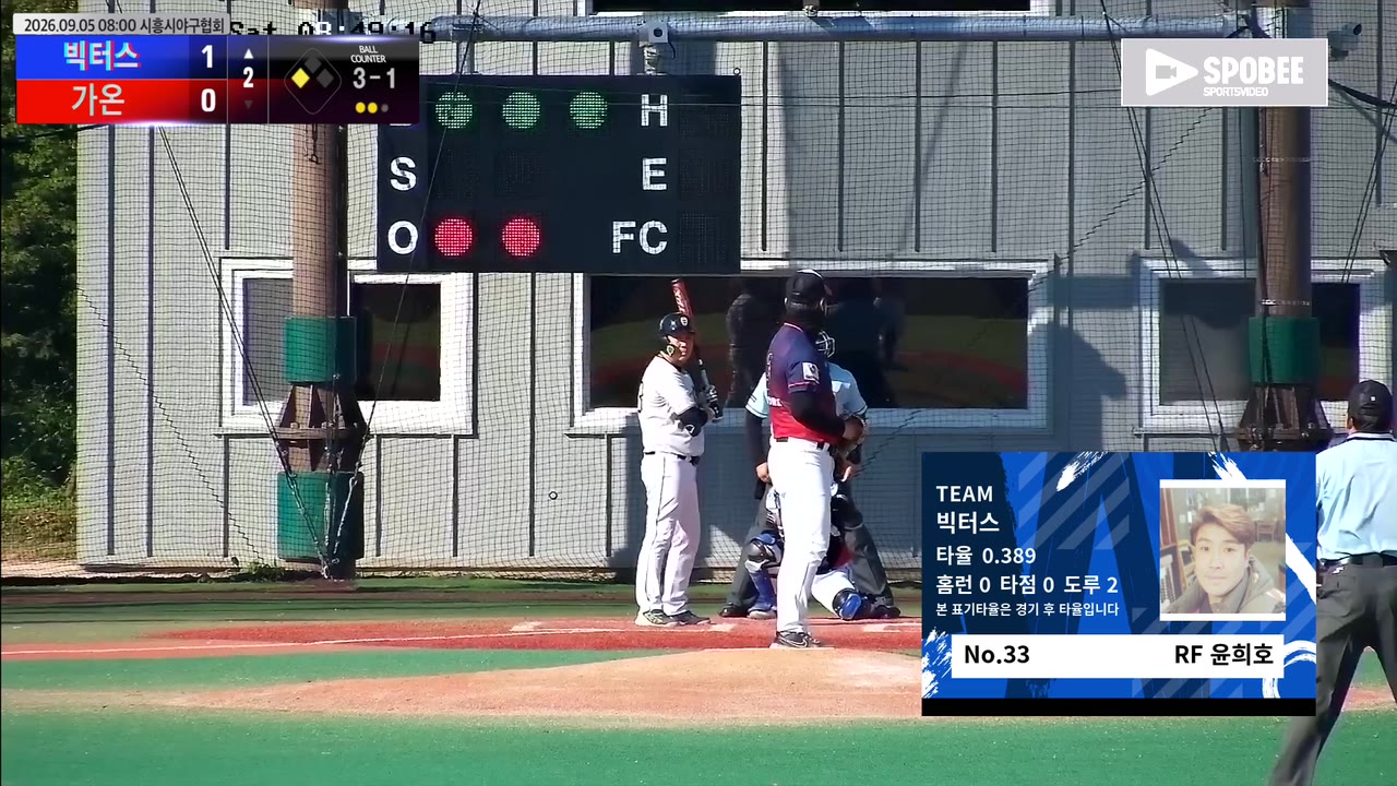 윤희호(33번, 빅터스) 볼넷 클립 | vs 가온 | 9/5 (에코피아야구장)
