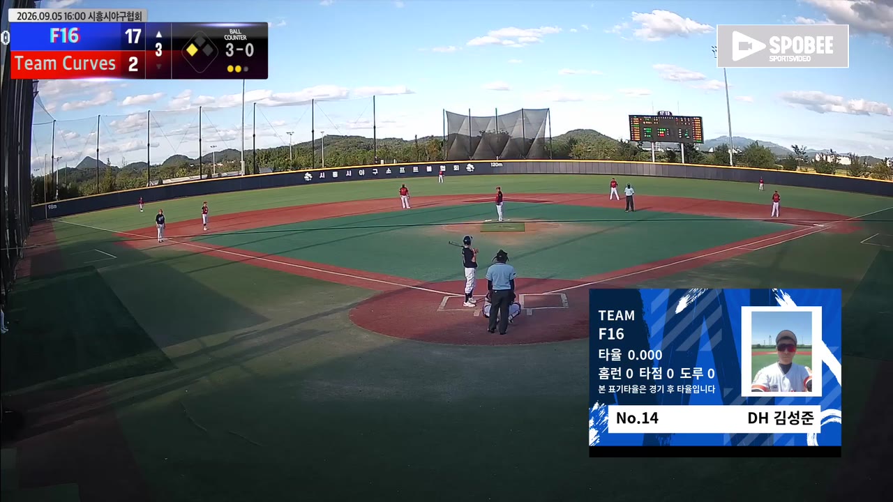 김성준(14번, F16) 볼넷 클립 | vs Team Curves | 9/5 (에코피아야구장)