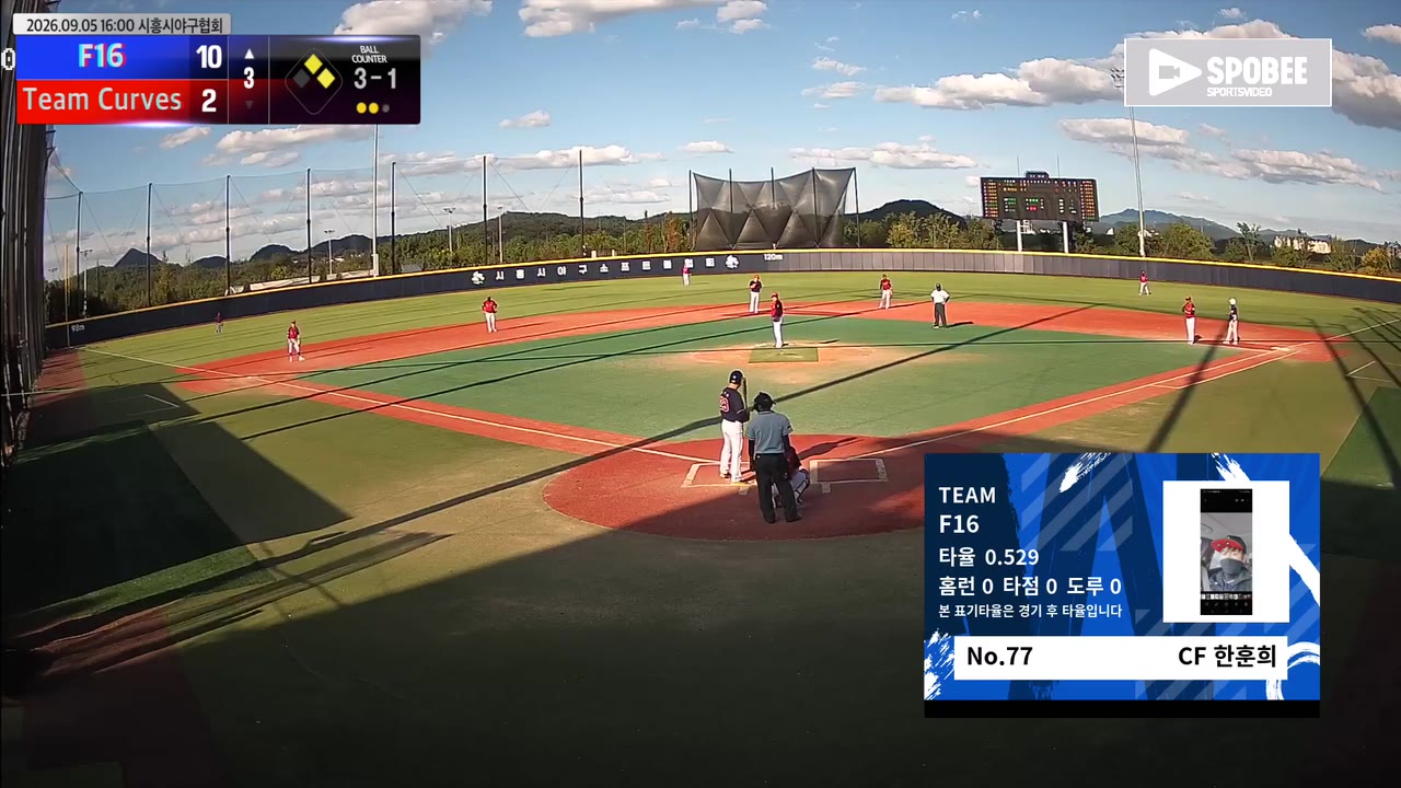 한훈희(77번, F16) 볼넷 클립 | vs Team Curves | 9/5 (에코피아야구장)