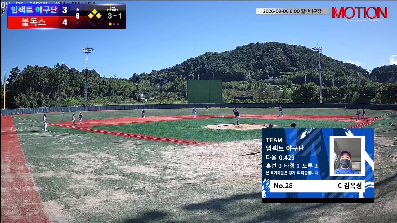 김옥성(28번, 임팩트 야구단) 볼넷 클립 | vs 불독스 | 9/6 (필연야구장)