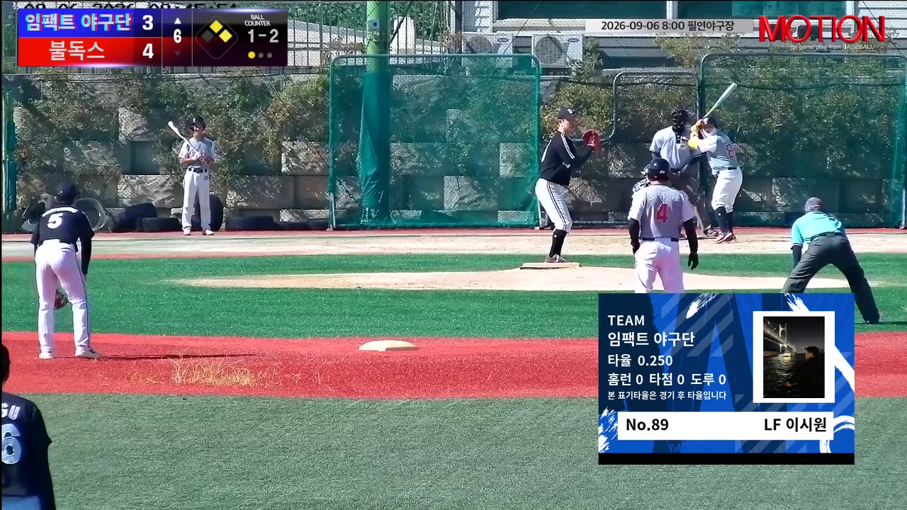 이시원(89번, 임팩트 야구단) 실책 클립 | vs 불독스 | 9/6 (필연야구장)