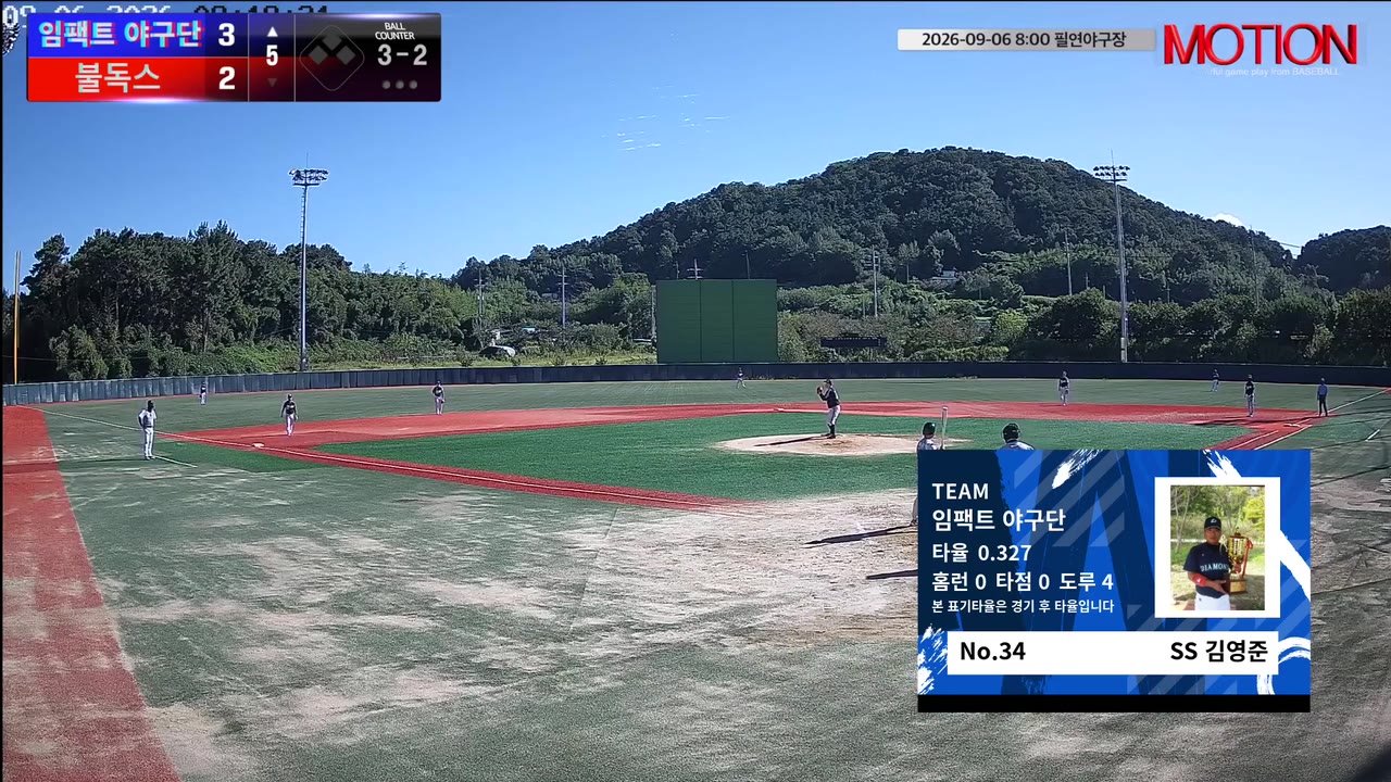김영준(34번, 임팩트 야구단) 볼넷 클립 | vs 불독스 | 9/6 (필연야구장)