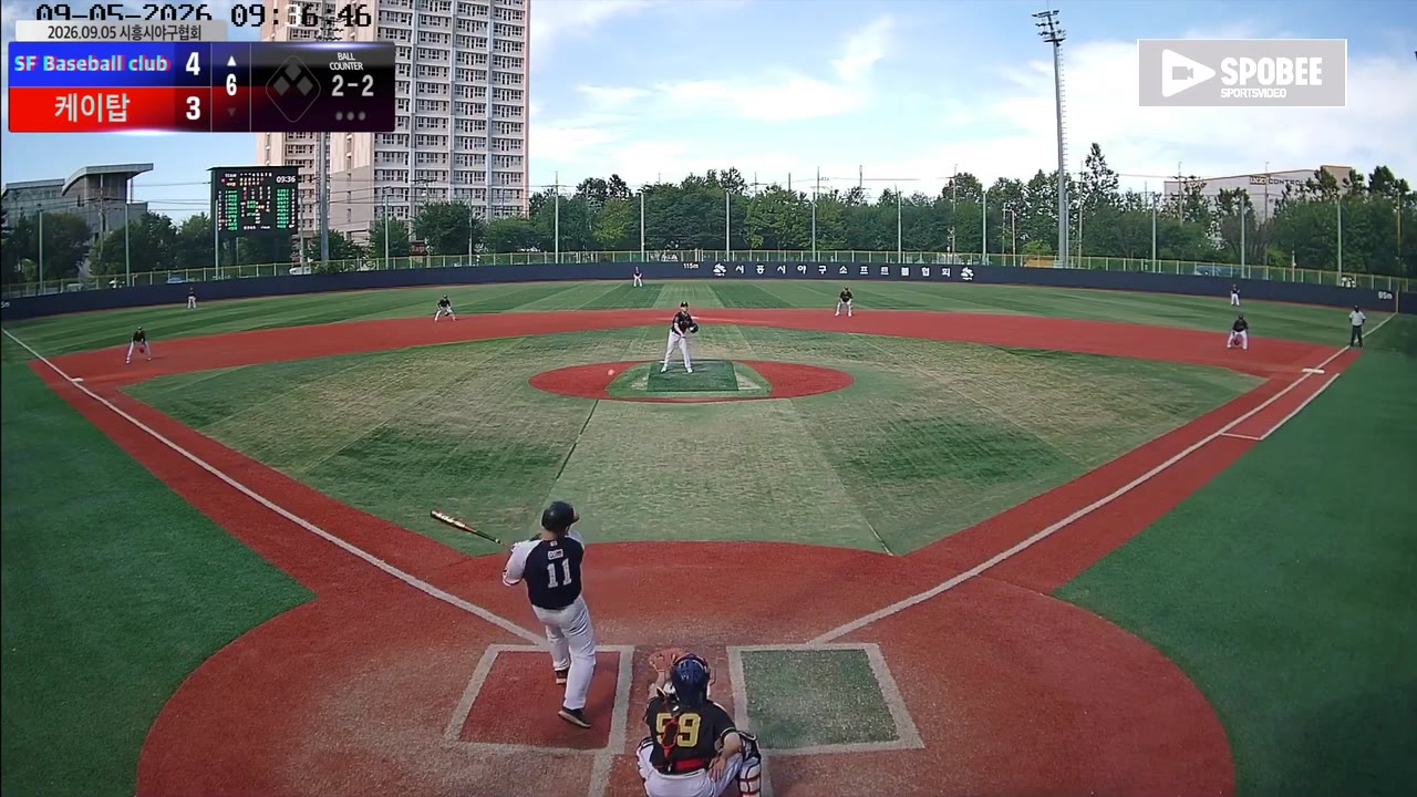 배훈(11번, SF Baseball club) 1루타 클립 | vs 케이탑 | 9/5 (소망야구장)