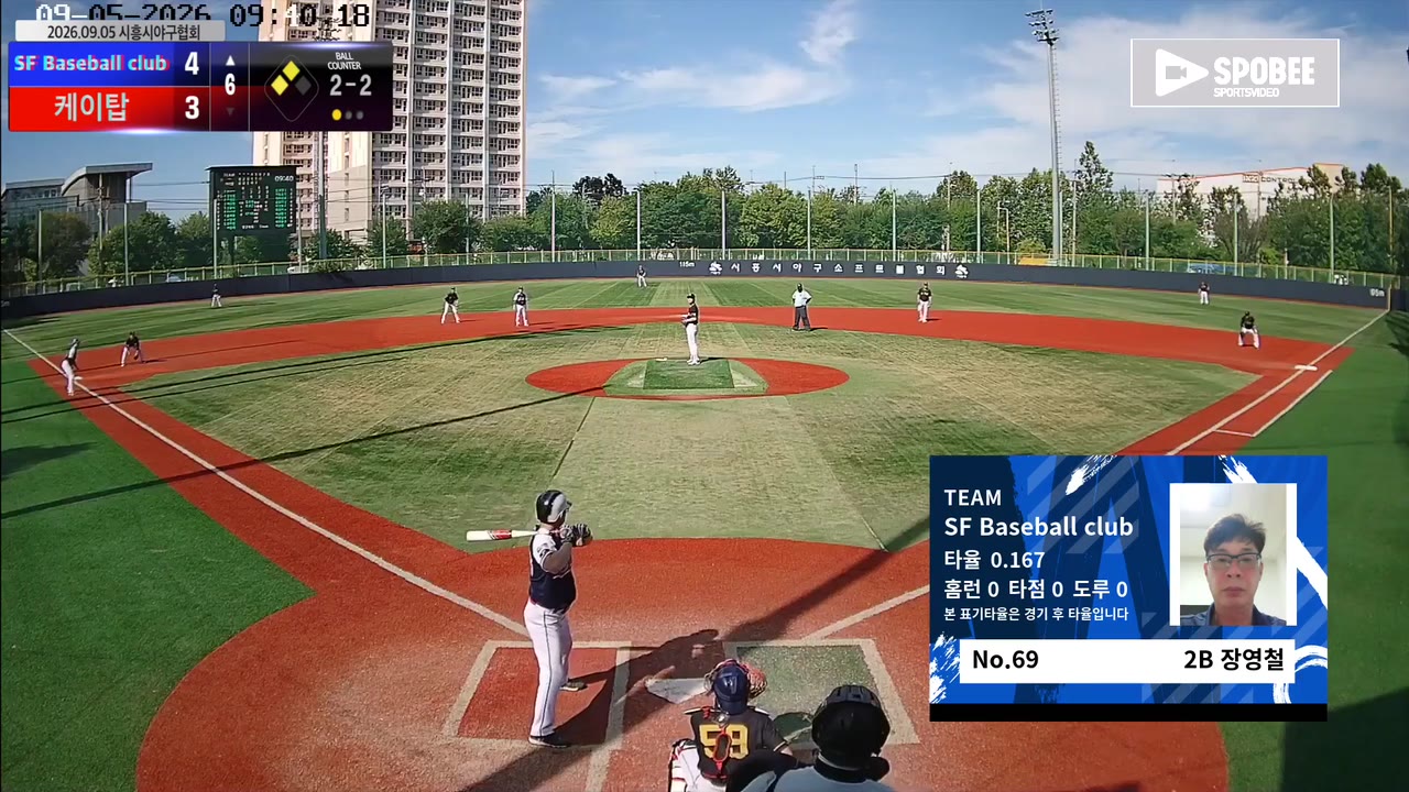 장영철(69번, SF Baseball club) 타격방해 클립 | vs 케이탑 | 9/5 (소망야구장)