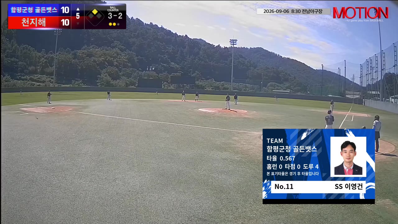 이영건(11번, 함평군청 골든뱃스) 볼넷 클립 | vs 천지해 | 9/6 (전남야구장)