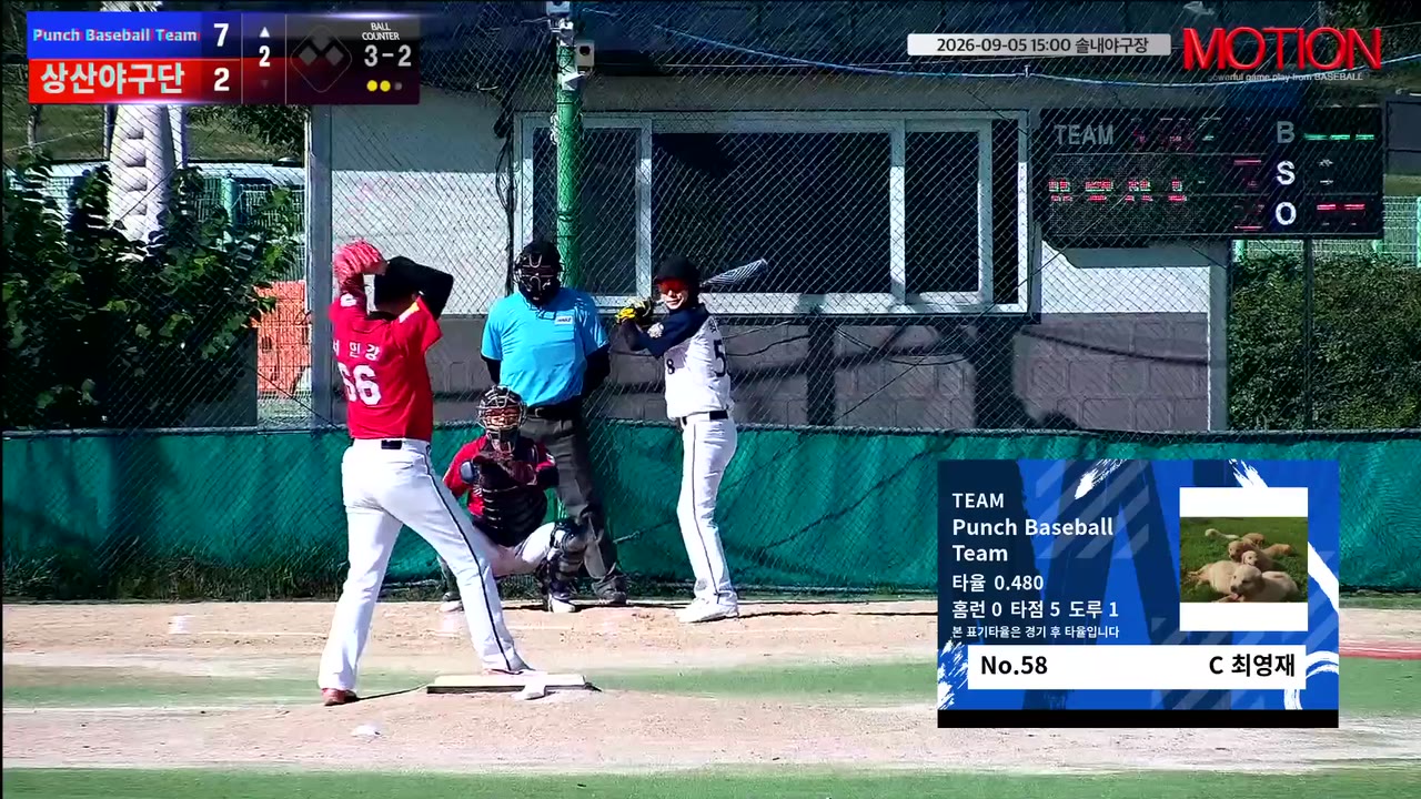 최영재(58번, Punch Baseball Team) 볼넷 클립 | vs 상산야구단 | 9/5 (솔내야구장)