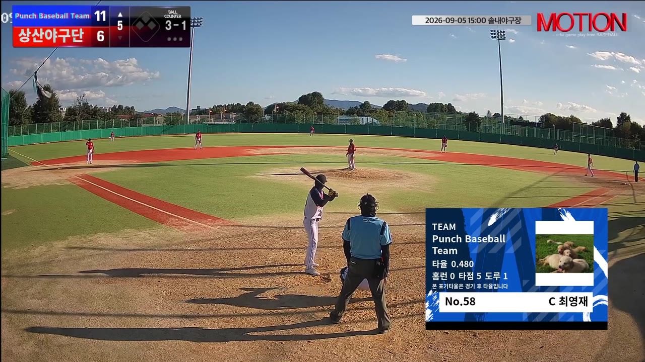 최영재(58번, Punch Baseball Team) 2루타 클립 | vs 상산야구단 | 9/5 (솔내야구장)