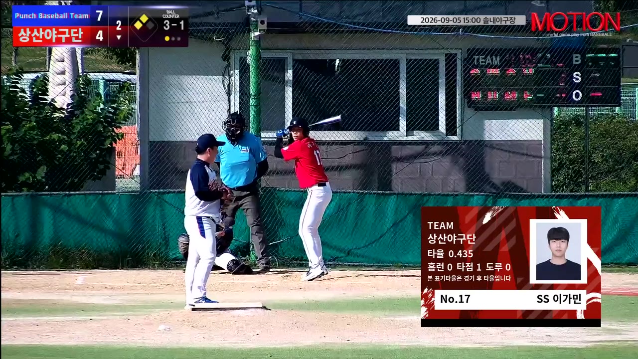 이가민(17번, 상산야구단) 볼넷 클립 | vs Punch Baseball Team | 9/5 (솔내야구장)