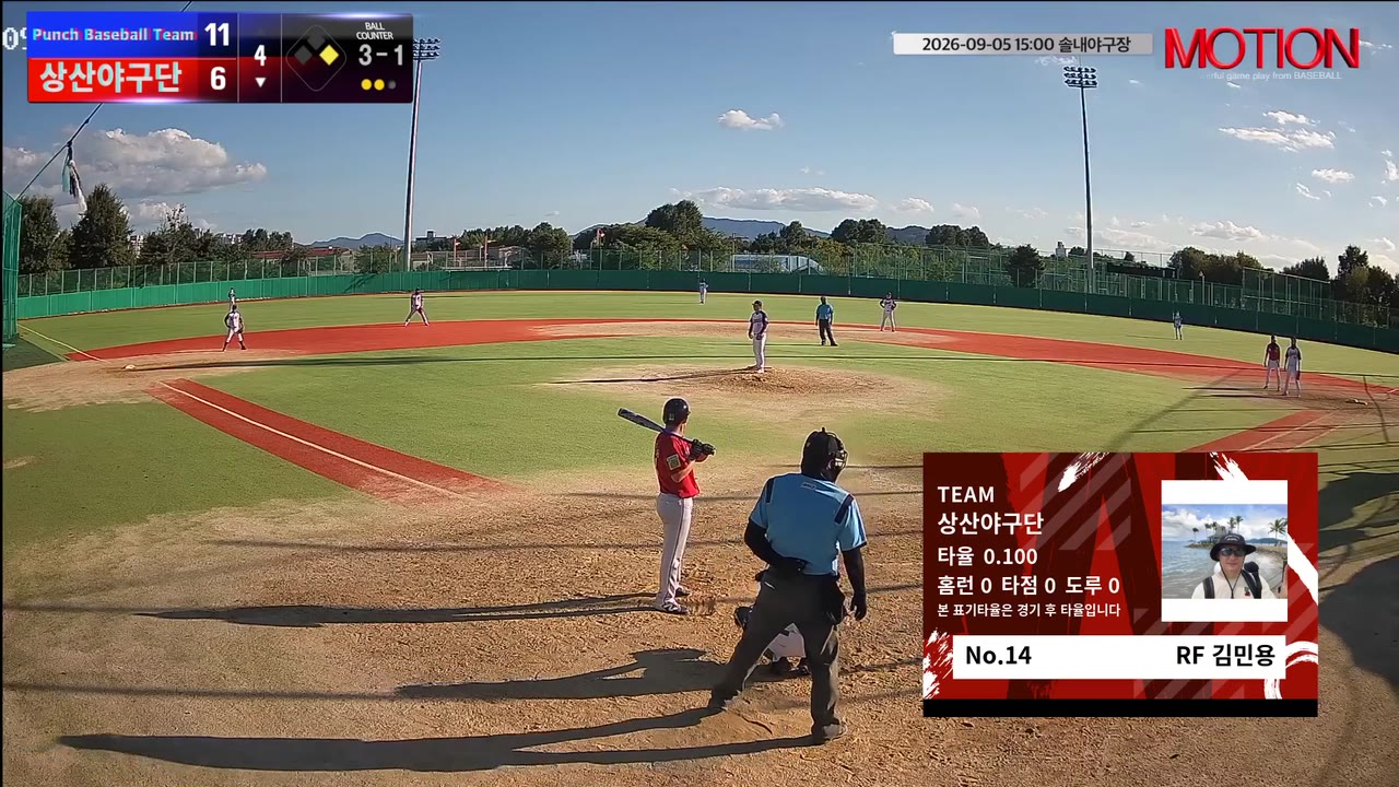 김민용(14번, 상산야구단) 볼넷 클립 | vs Punch Baseball Team | 9/5 (솔내야구장)
