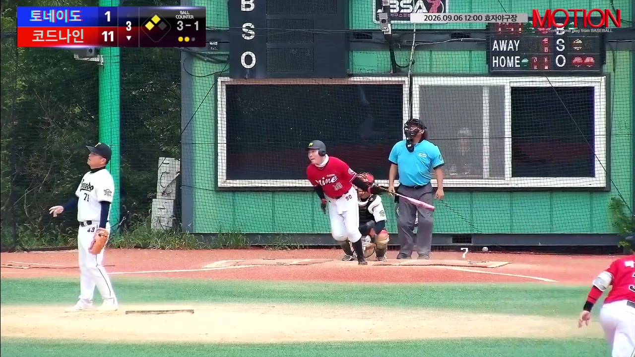 코드나인, 1회 말 역전 뒤 14-2 승리