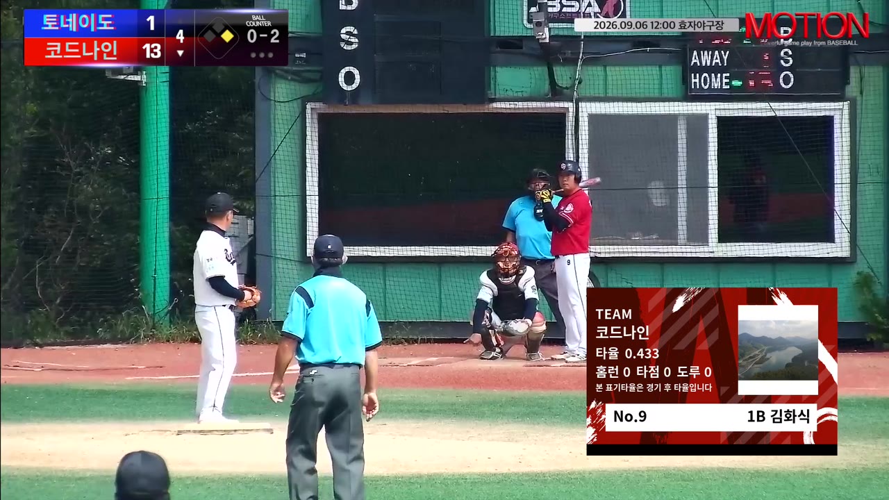 김화식(9번, 코드나인) 1루타 클립 | vs 토네이도 | 9/6 (효자야구장)