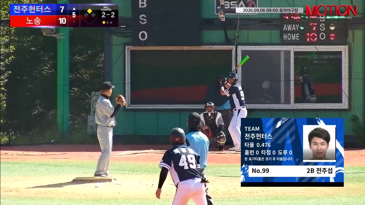 전주섭(99번, 전주헌터스) 1루타 클립 | vs 노송 | 9/6 (효자야구장)
