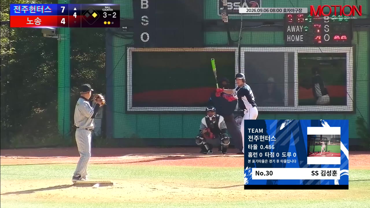 김성훈(30번, 전주헌터스) 볼넷 클립 | vs 노송 | 9/6 (효자야구장)