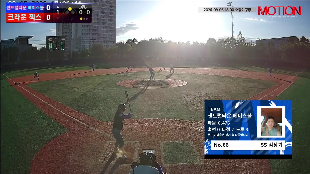 김상기(66번, 센트럴타운 베이스볼) 1루타 클립 | vs 크라운 젝스 | 9/5 (소망야구장)