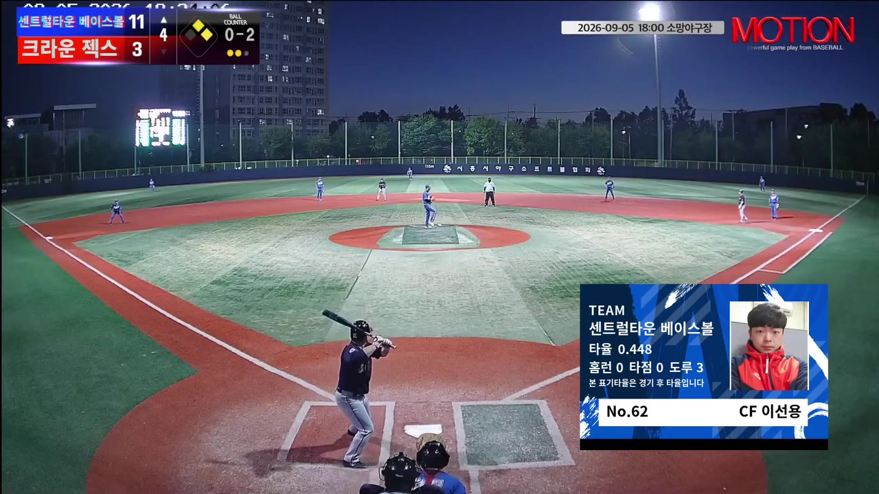 이선용(62번, 센트럴타운 베이스볼) 1루타 클립 | vs 크라운 젝스 | 9/5 (소망야구장)