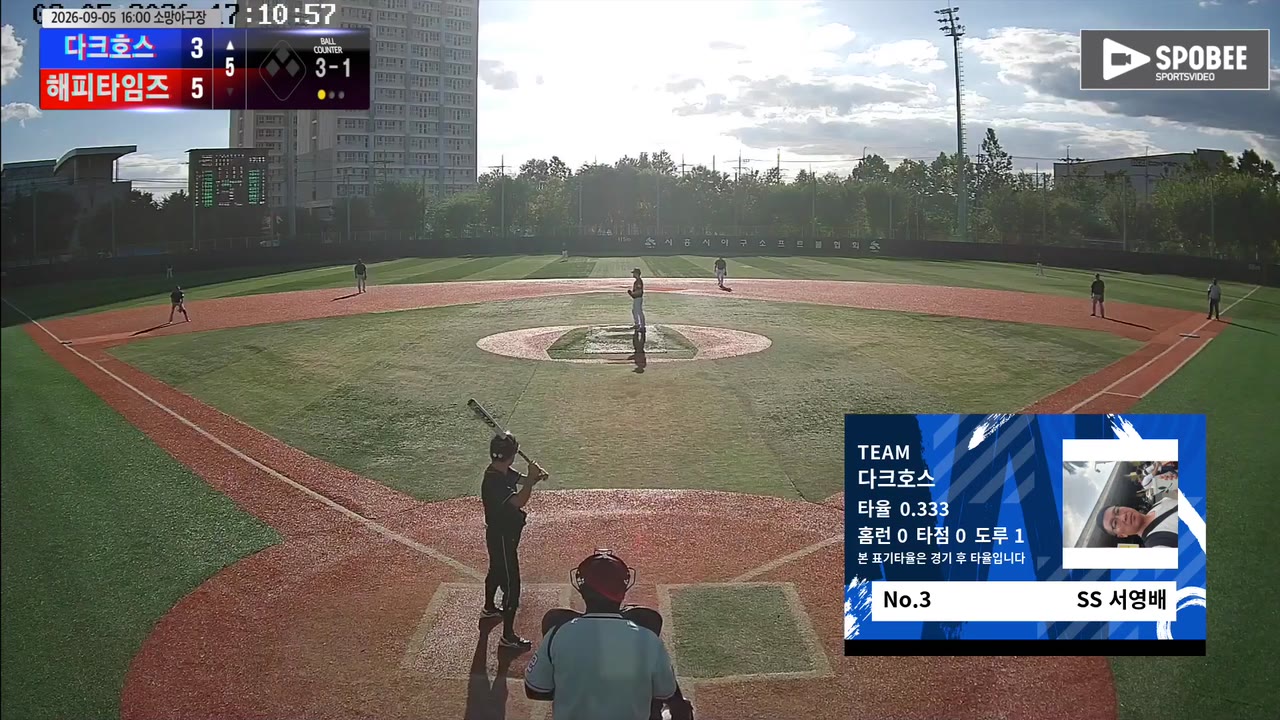 서영배(3번, 다크호스) 볼넷 클립 | vs 해피타임즈 | 9/5 (소망야구장)