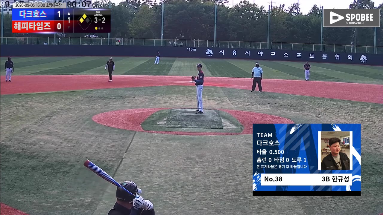 한규성(38번, 다크호스) 볼넷 클립 | vs 해피타임즈 | 9/5 (소망야구장)