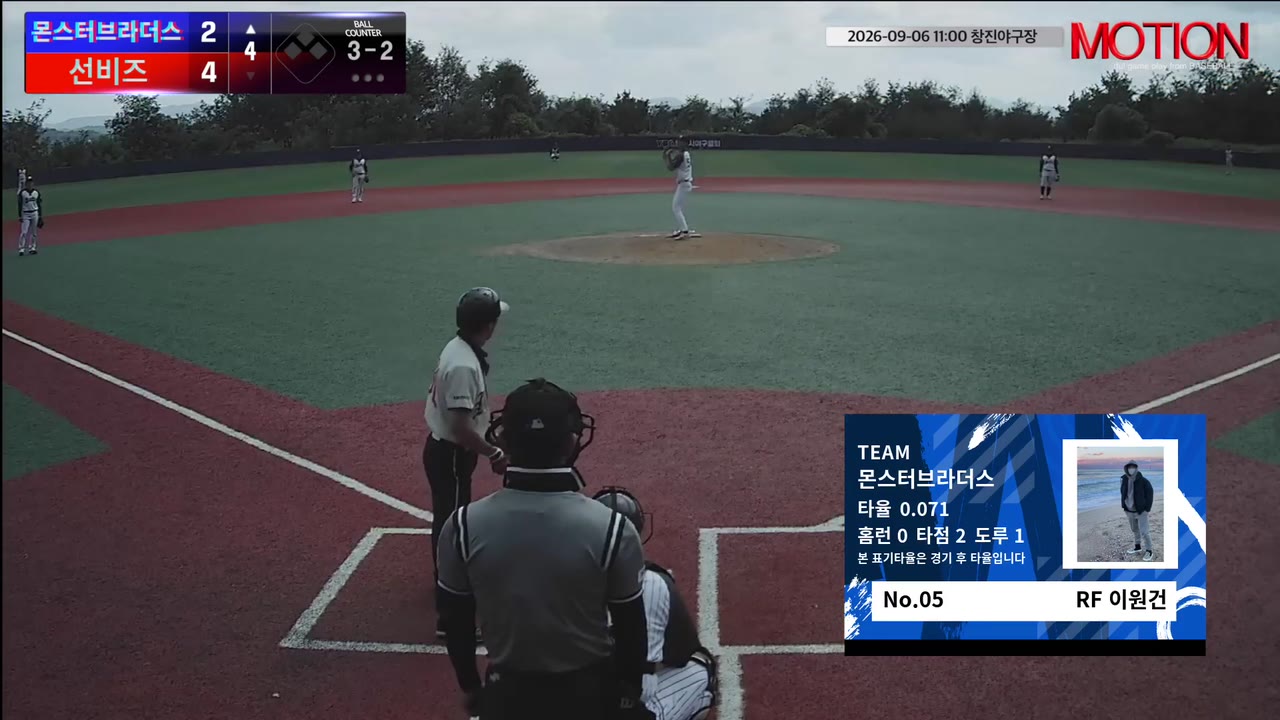 이원건(5번, 몬스터브라더스) 볼넷 클립 | vs 선비즈 | 9/6 (창진야구장)