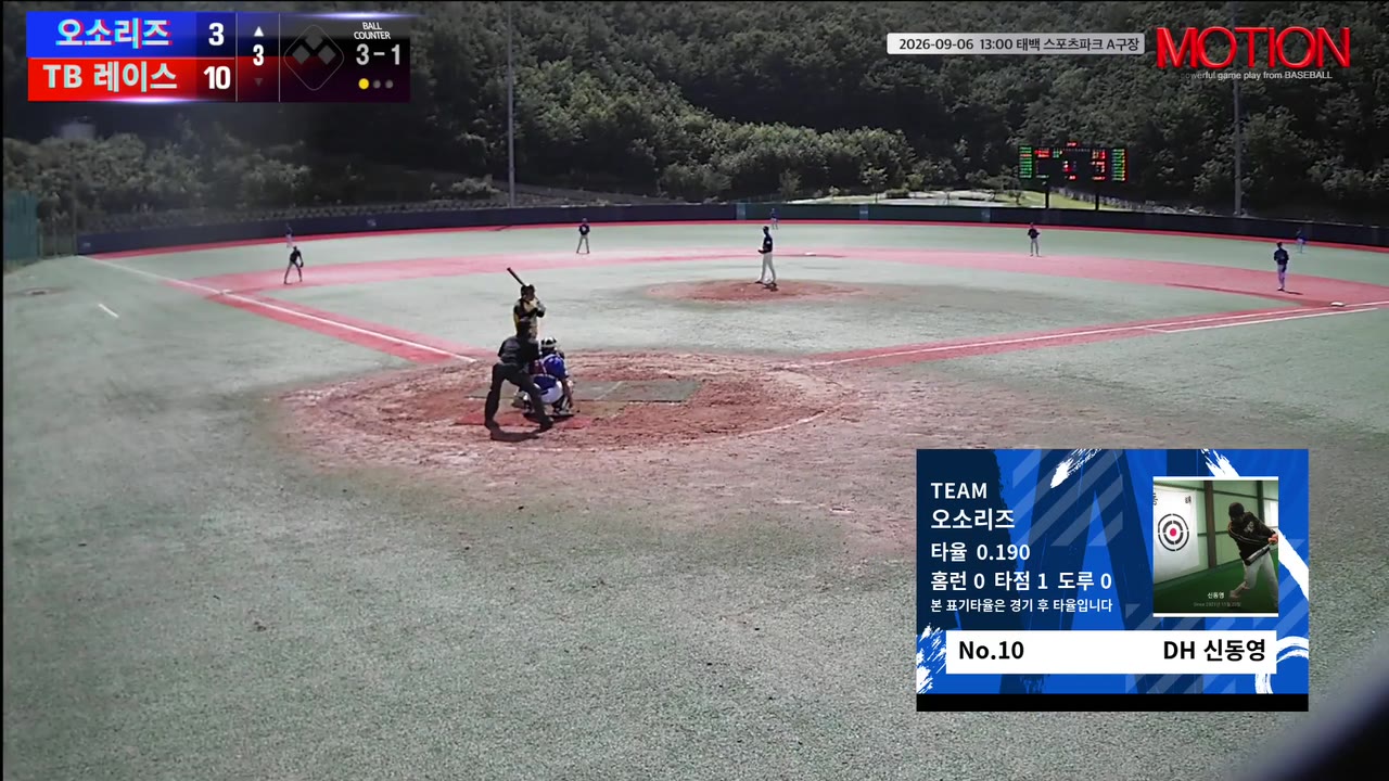 신동영(10번, 오소리즈) 1루타 클립 | vs TB 레이스 | 9/6 (태백 스포츠파크 A구장)