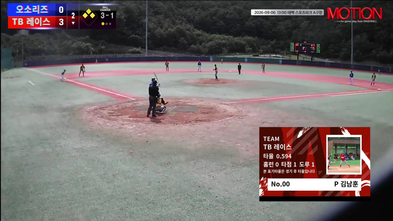 김남훈(0번, TB 레이스) 1루타 클립 | vs 오소리즈 | 9/6 (태백 스포츠파크 A구장)