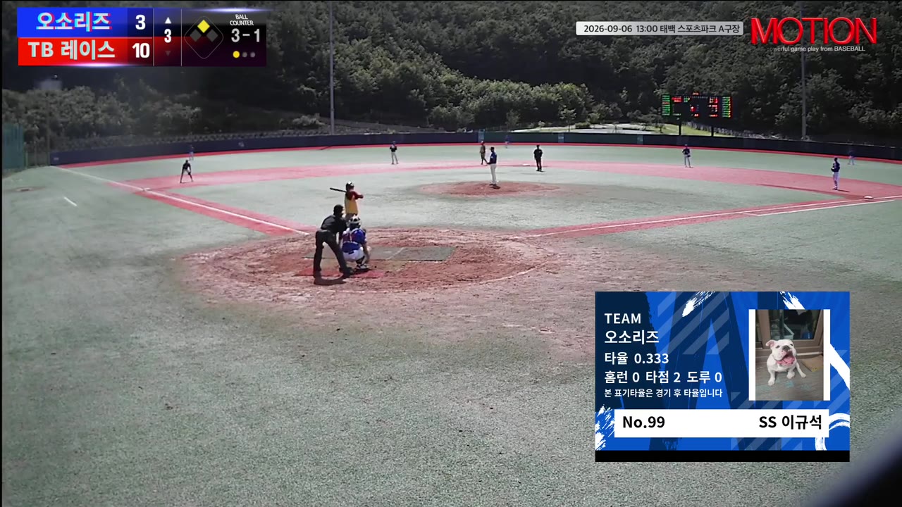 이규석(99번, 오소리즈) 1루타 클립 | vs TB 레이스 | 9/6 (태백 스포츠파크 A구장)