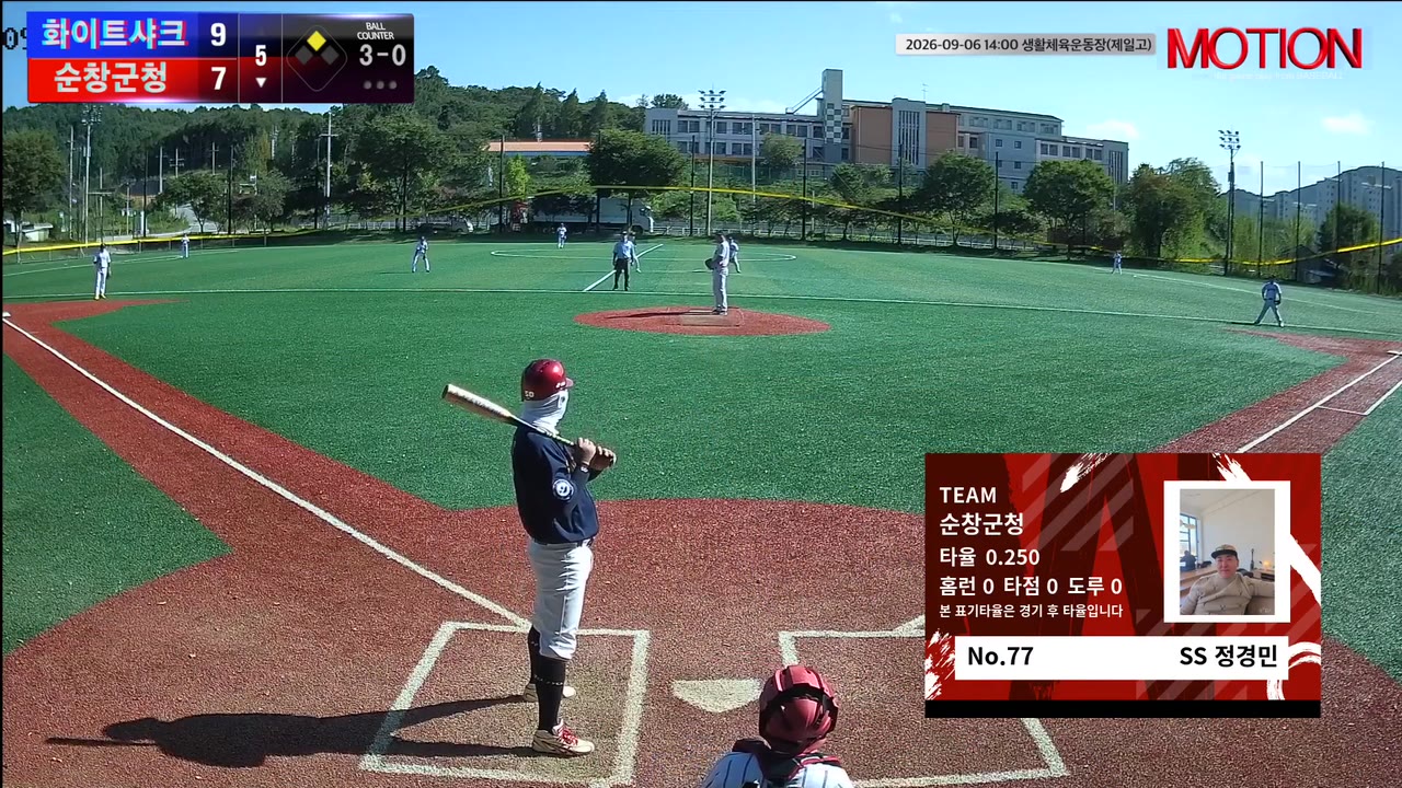 정경민(77번, 순창군청) 볼넷 클립 | vs 화이트샤크 | 9/6 (생활체육운동장(제일고))