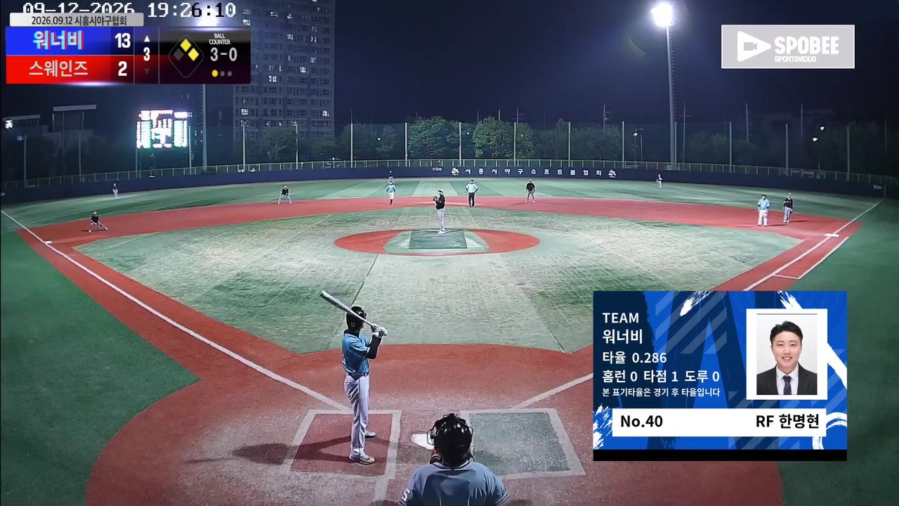 한명현(40번, 워너비) 볼넷 클립 | vs 스웨인즈 | 9/12 (소망야구장)