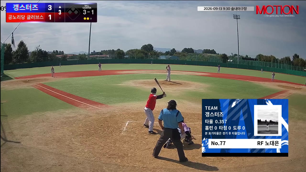 노대은(77번, 갱스터즈) 볼넷 클립 | vs 공노리당 글러브스 | 9/13 (솔내야구장)
