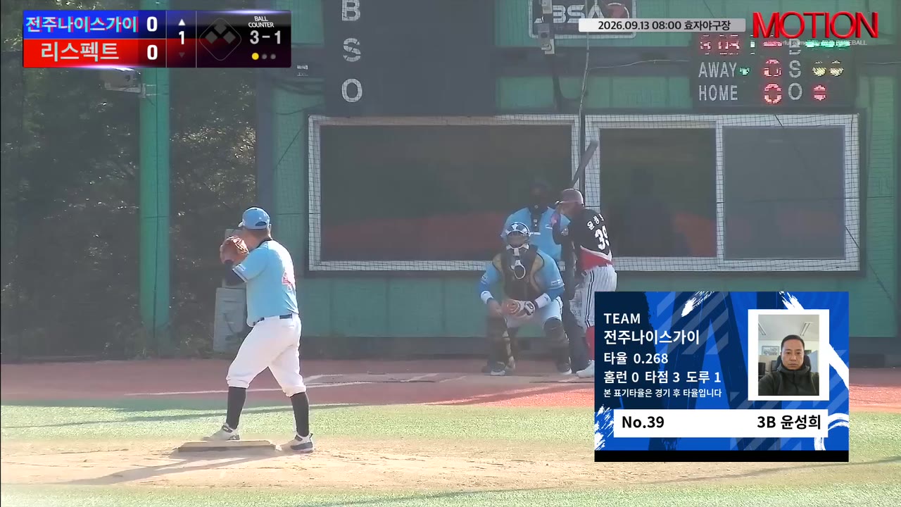 윤성희(39번, 전주나이스가이) 볼넷 클립 | vs 리스펙트 | 9/13 (효자야구장)
