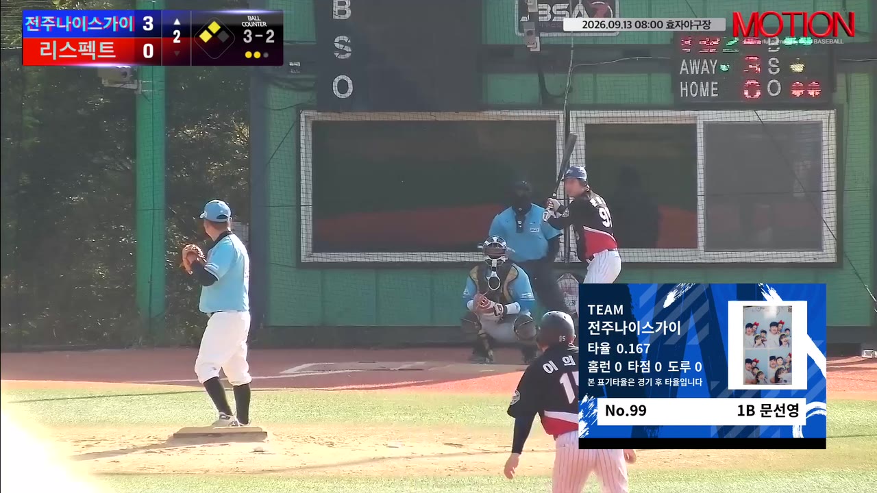 문선영(99번, 전주나이스가이) 2루타 클립 | vs 리스펙트 | 9/13 (효자야구장)