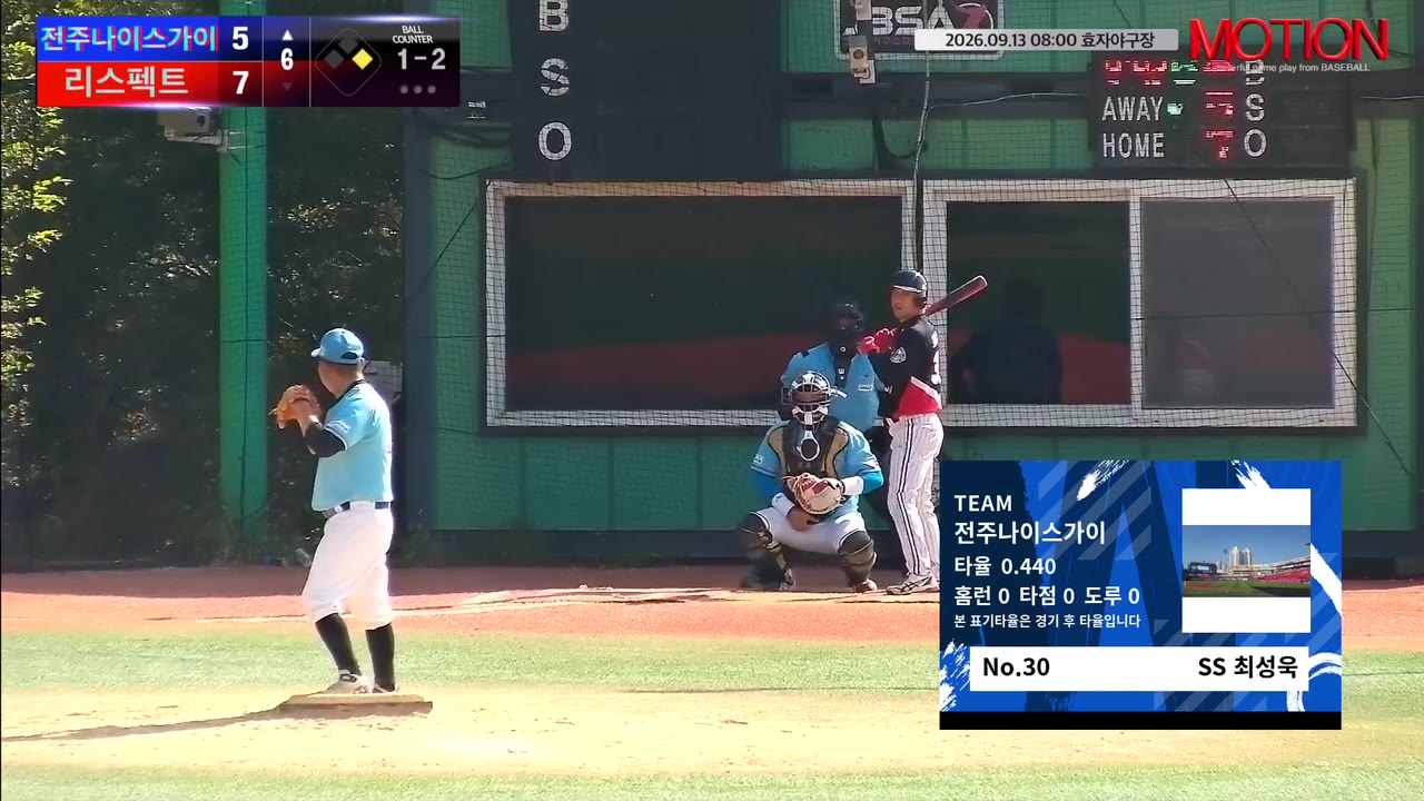 최성욱(30번, 전주나이스가이) 1루타 클립 | vs 리스펙트 | 9/13 (효자야구장)