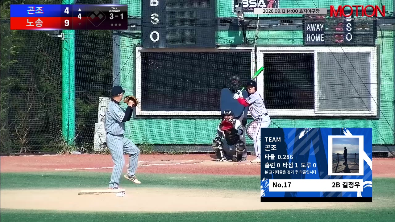 길정우(17번, 곤조) 볼넷 클립 | vs 노송 | 9/13 (효자야구장)