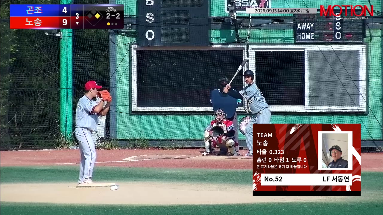 서동연(52번, 노송) 1루타 클립 | vs 곤조 | 9/13 (효자야구장)