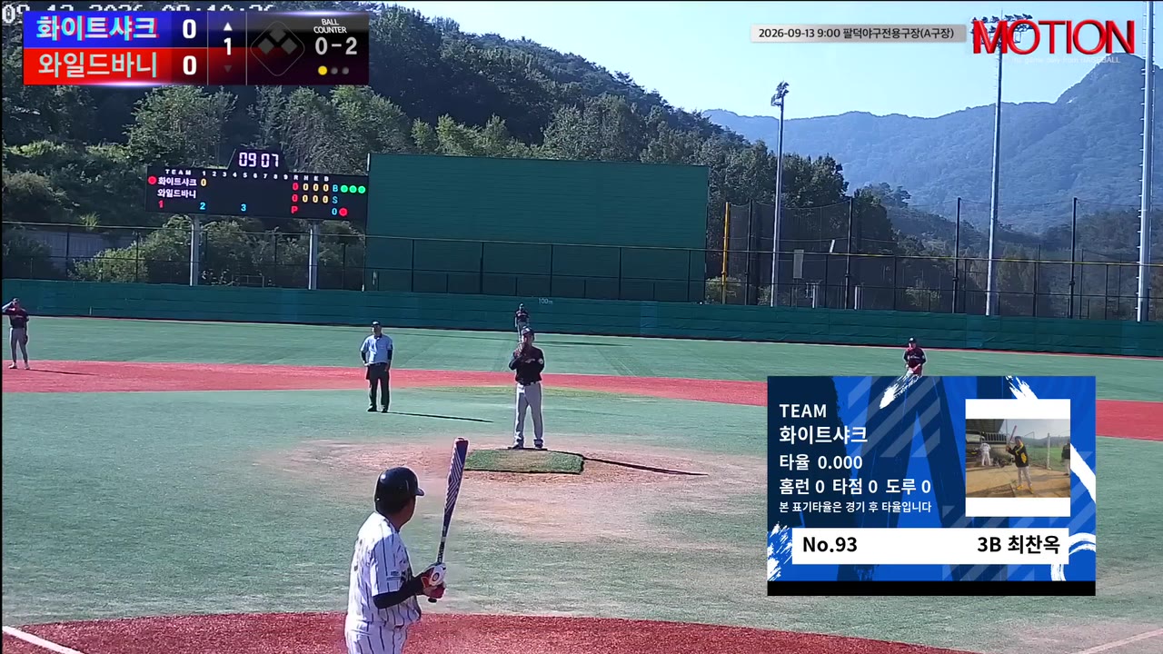 최찬옥(93번, 화이트샤크) 볼넷 클립 | vs 와일드바니 | 9/13 (팔덕야구전용구장(A구장))