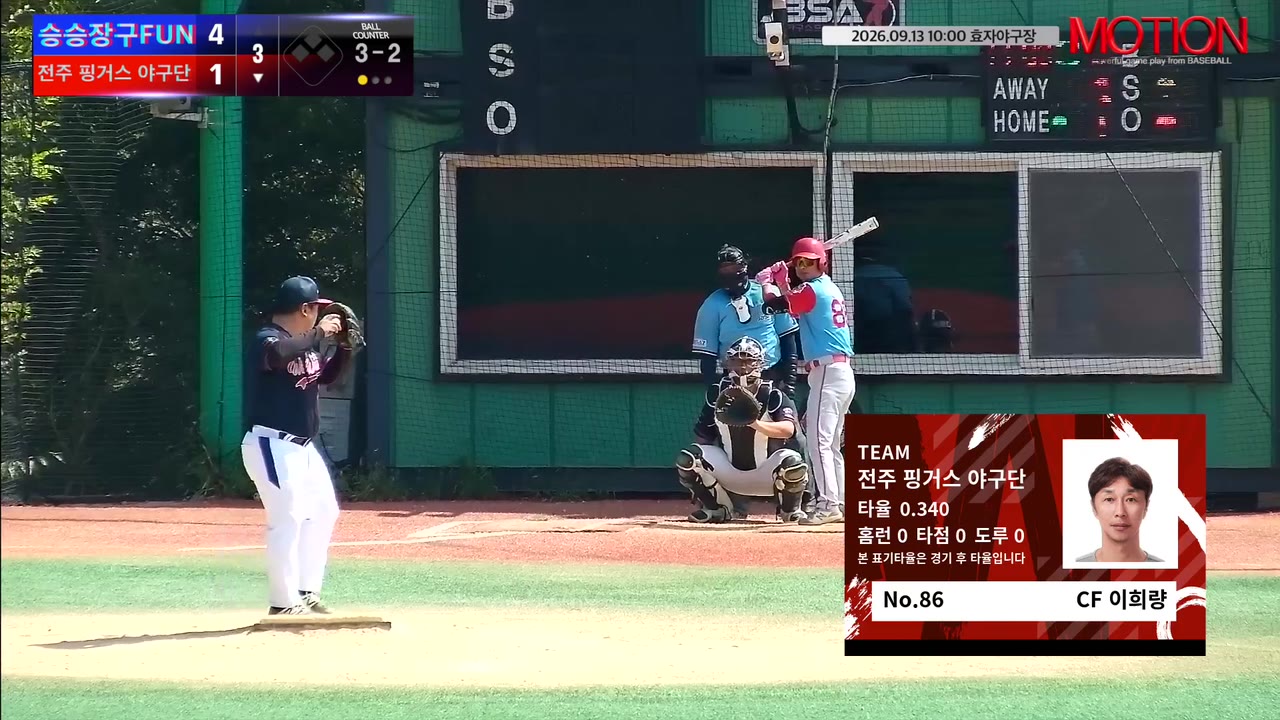 이희량(86번, 전주 핑거스 야구단) 사구 클립 | vs 승승장구FUN | 9/13 (효자야구장)