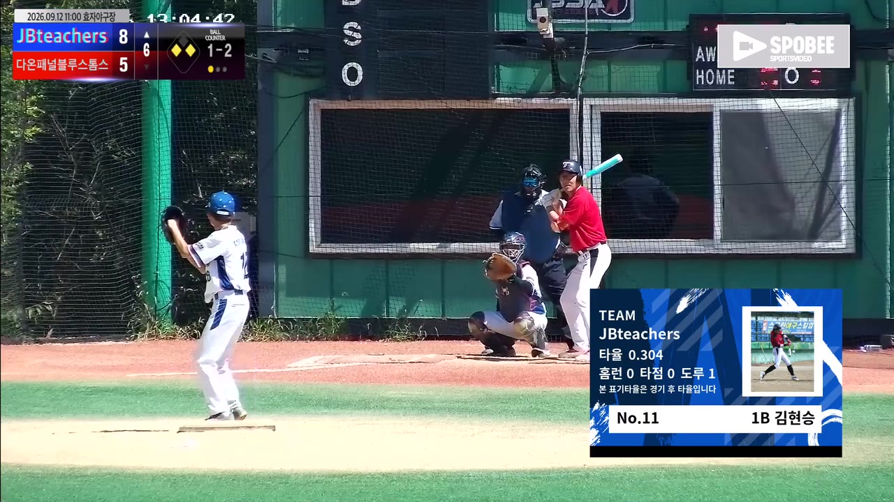 김현승(11번, JBteachers) 희생플라이 클립 | vs 다온패널블루스톰스 | 9/12 (효자야구장)