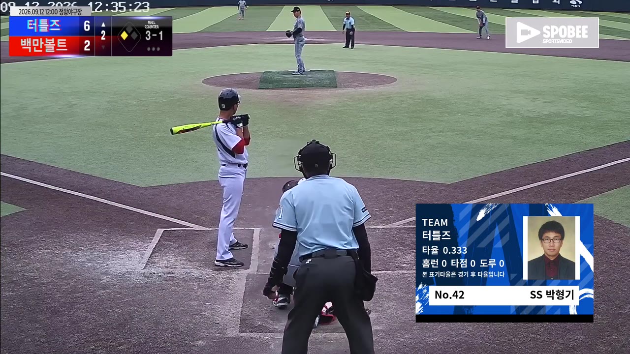 박형기(42번, 터틀즈) 볼넷 클립 | vs 백만볼트 | 9/12 (정왕야구장)