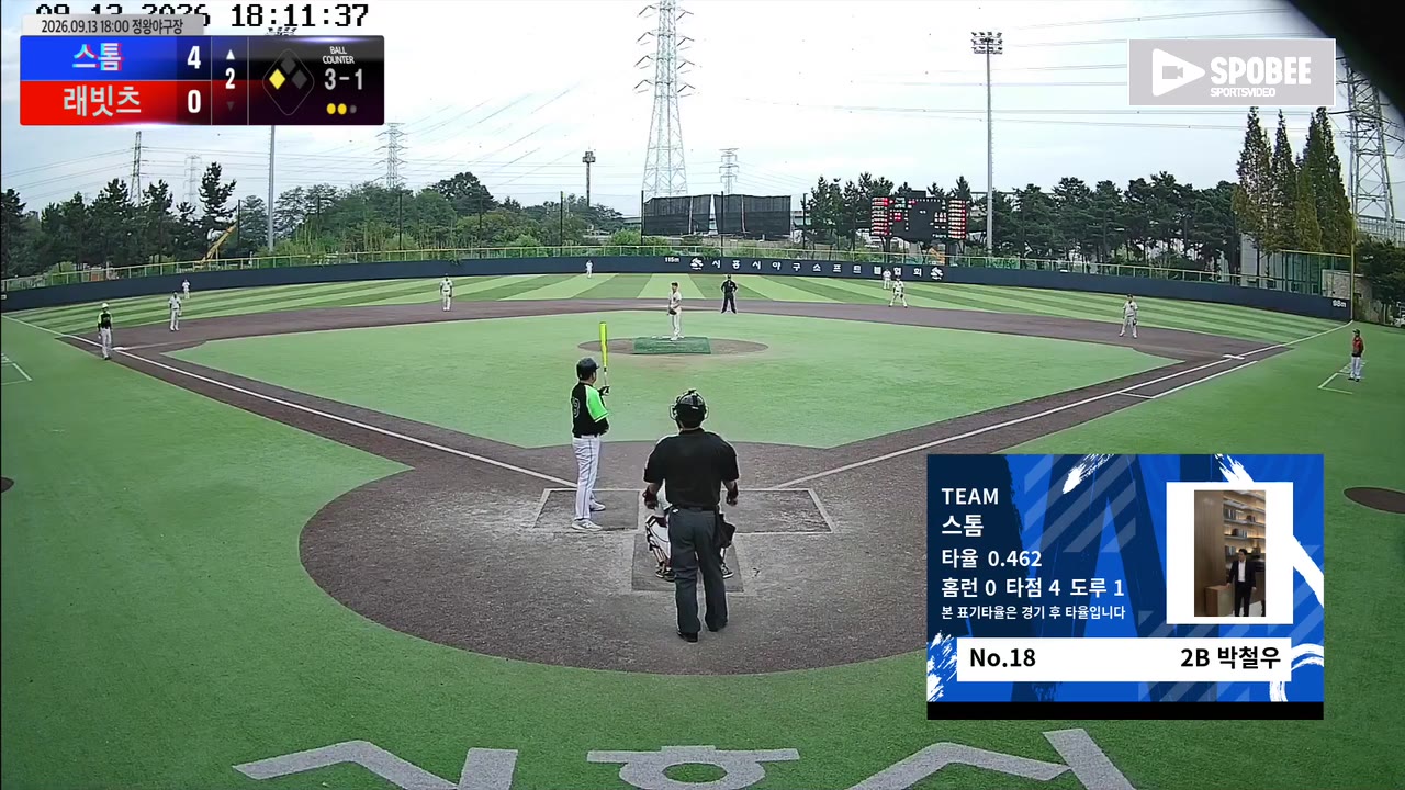 박철우(18번, 스톰) 볼넷 클립 | vs 래빗츠 | 9/13 (정왕야구장)