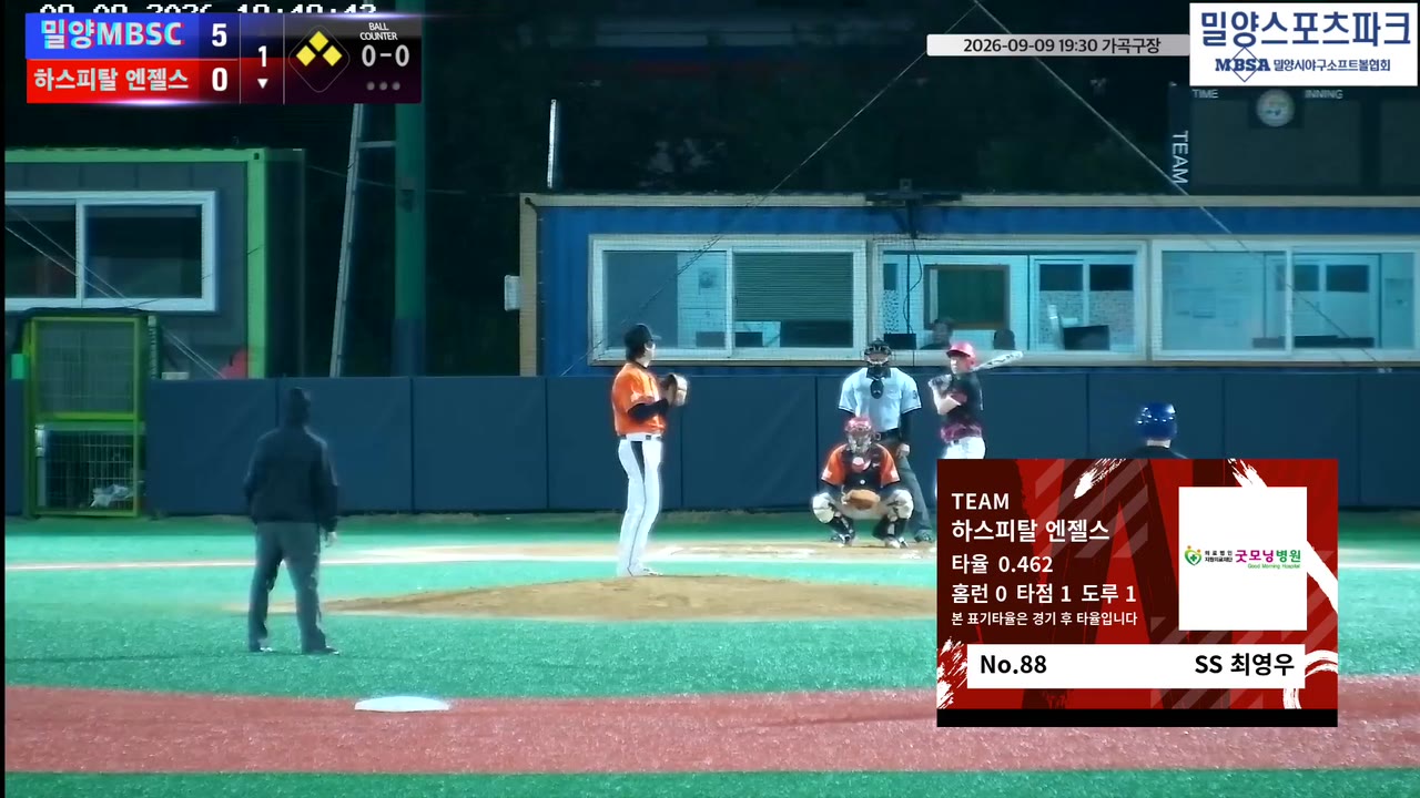 최영우(88번, 하스피탈 엔젤스) 1루타 클립 | vs 밀양MBSC | 9/9 (가곡구장)