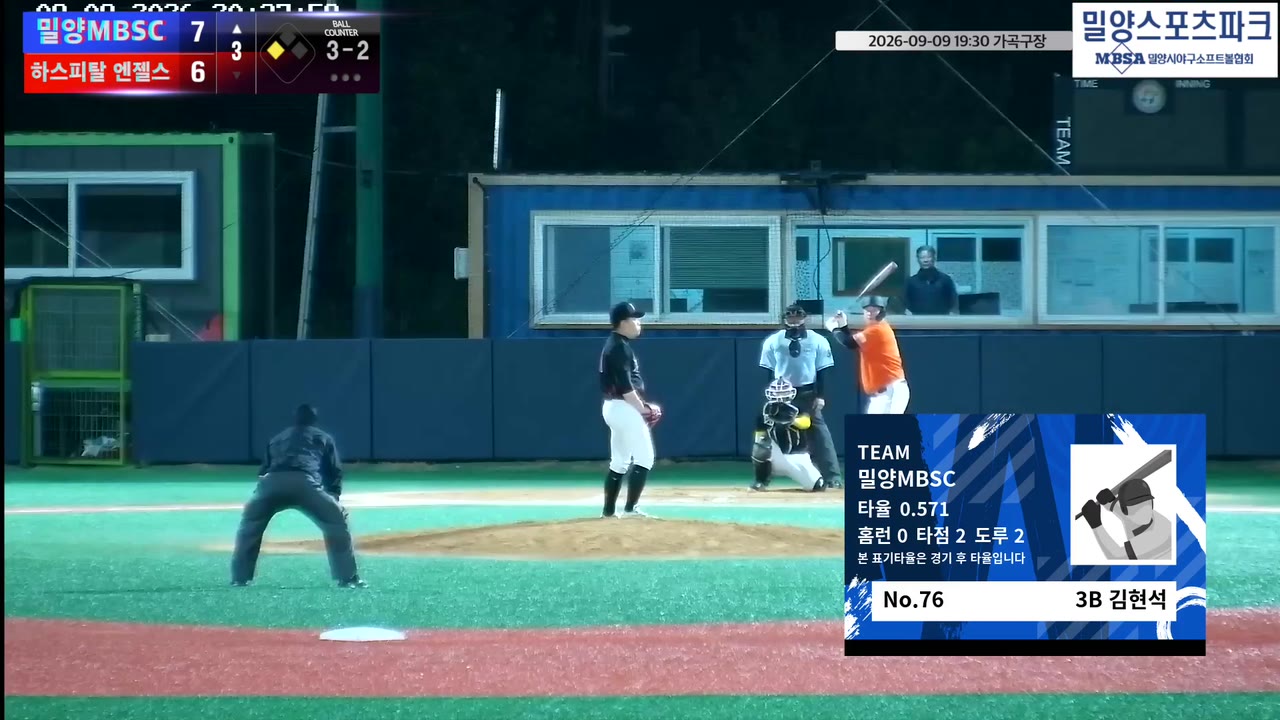 김현석(76번, 밀양MBSC) 볼넷 클립 | vs 하스피탈 엔젤스 | 9/9 (가곡구장)