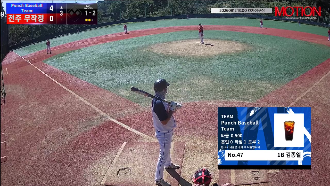 김종열(47번, Punch Baseball Team) 1루타 클립 | vs 전주 무작정 | 9/12 (효자야구장)