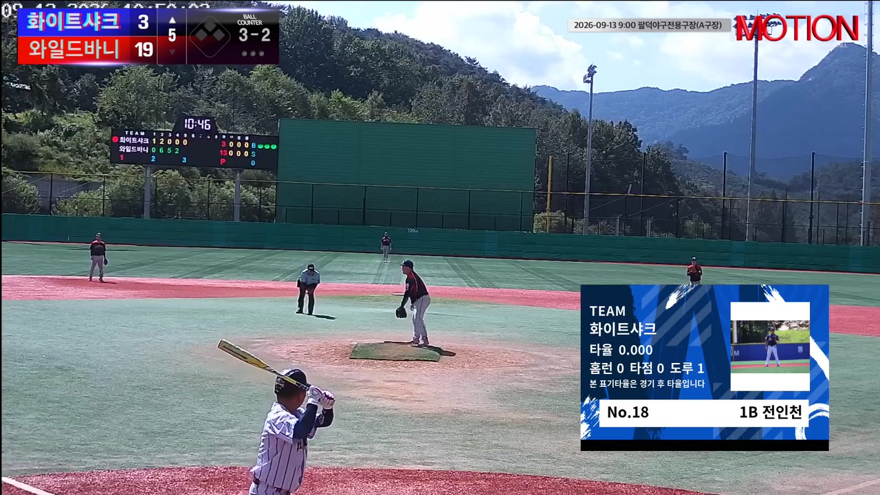전인천(18번, 화이트샤크) 볼넷 클립 | vs 와일드바니 | 9/13 (팔덕야구전용구장(A구장))