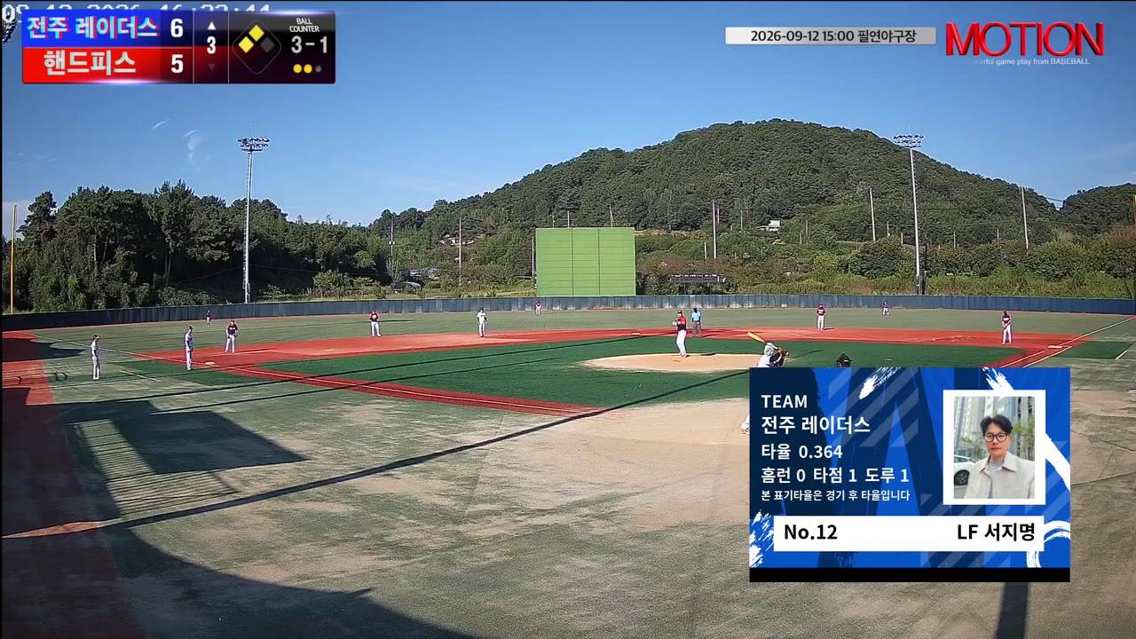 서지명(12번, 전주 레이더스) 볼넷 클립 | vs 핸드피스 | 9/12 (필연야구장)