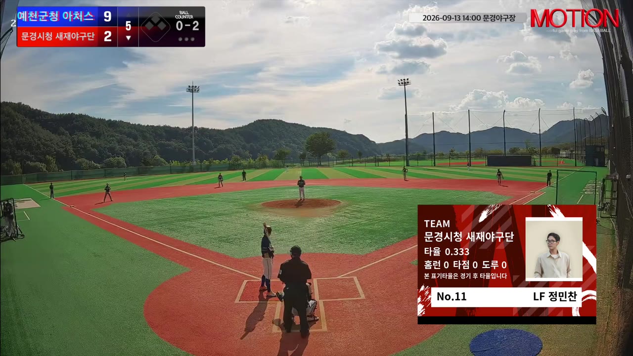 정민찬(11번, 문경시청 새재야구단) 3루타 클립 | vs 예천군청 아처스 | 9/13 (문경야구장)