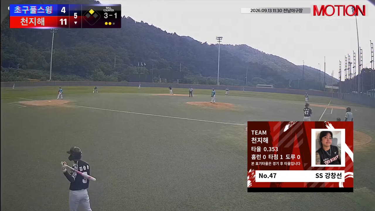 강창선(47번, 천지해) 볼넷 클립 | vs 초구풀스윙 | 9/13 (전남야구장)