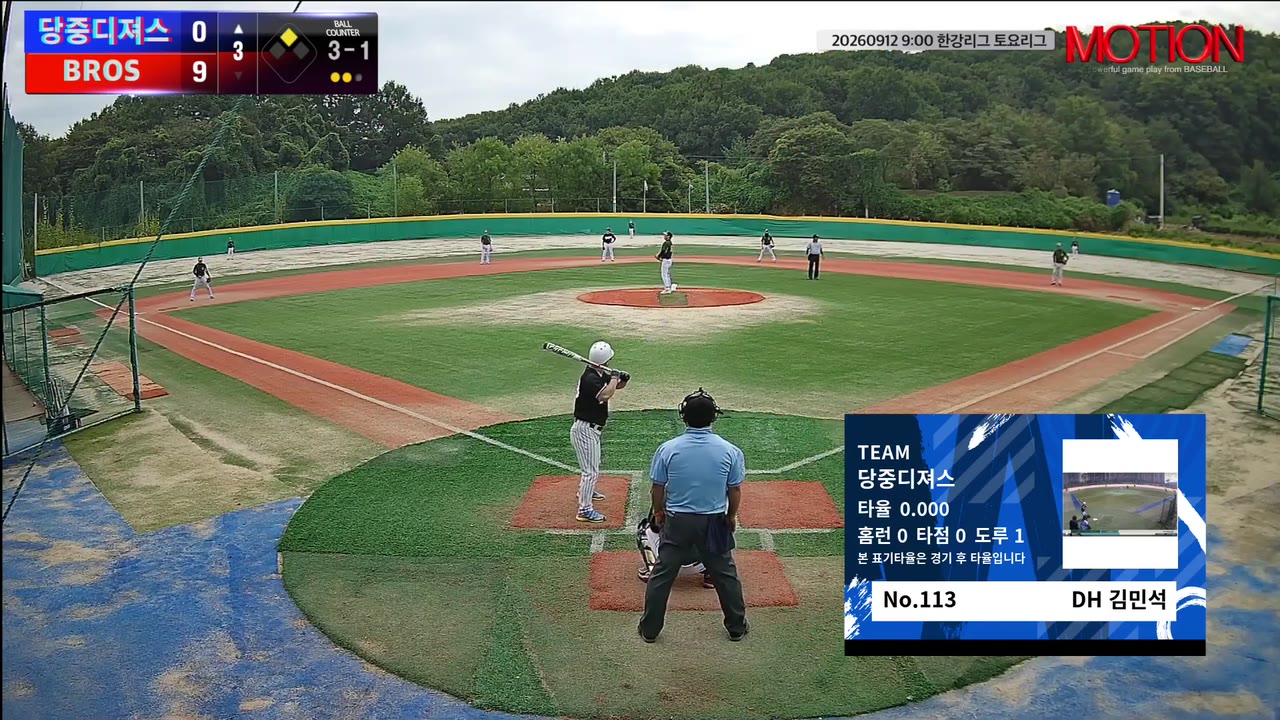 김민석(113번, 당중디져스) 볼넷 클립 | vs BROS | 9/12 (고촌 야구장)