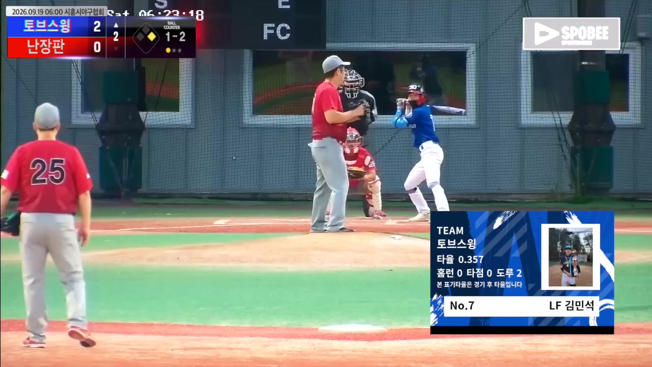 김민석(7번, 토브스윙) 사구 클립 | vs 난장판 | 9/19 (에코피아야구장)