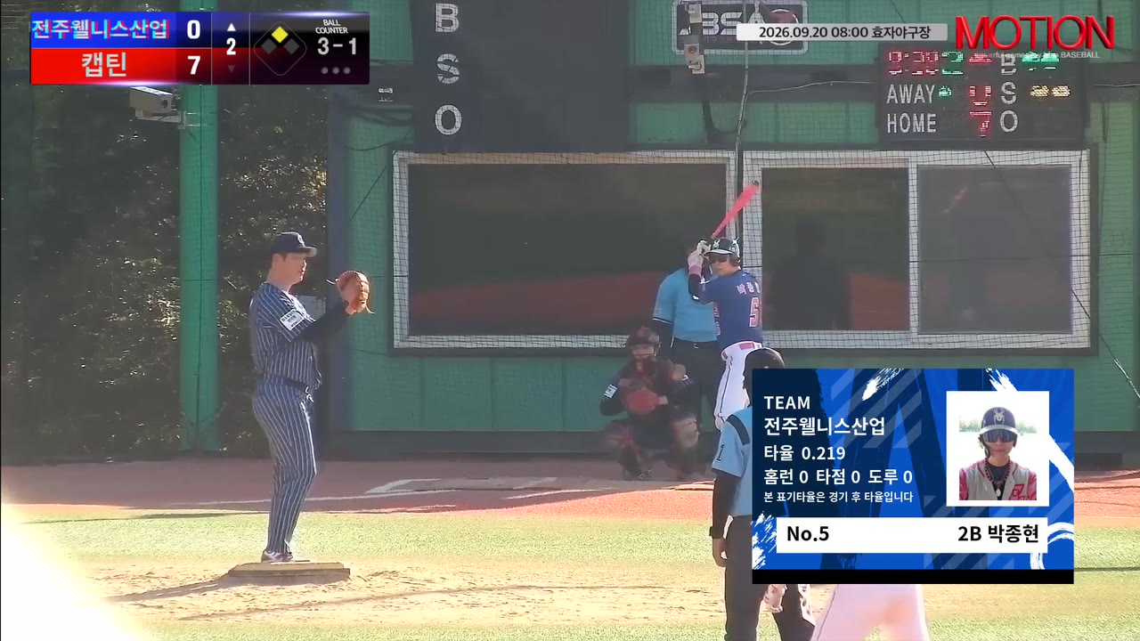 박종현(5번, 전주웰니스산업) 사구 클립 | vs 캡틴 | 9/20 (효자야구장)