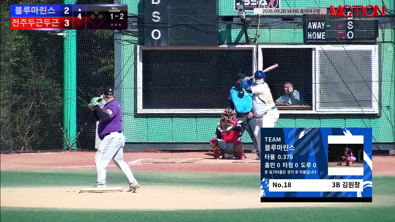 김원창(18번, 블루마린스) 사구 클립 | vs 전주두근두근 | 9/20 (효자야구장)